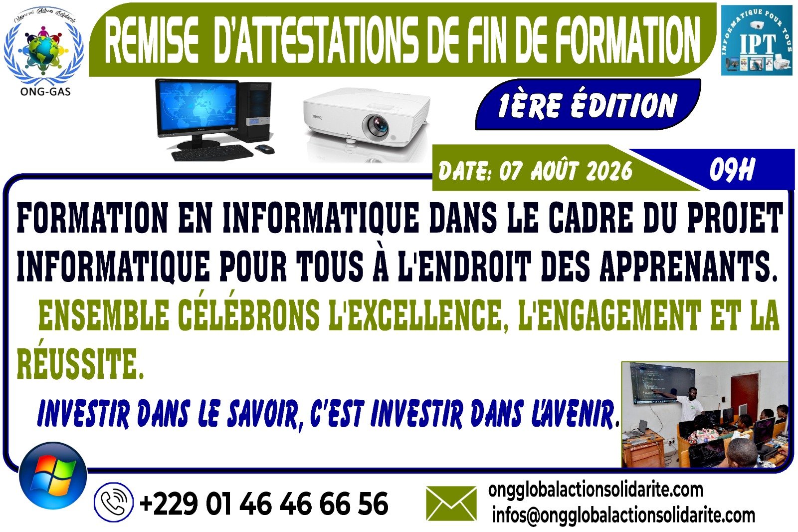 cérémonie de remise des attestations de fin de formation du "Projet Informatique Pour Tous Niveau 1"